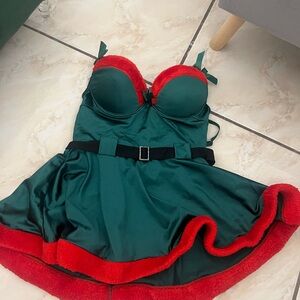 Elegant Green and Red Women's Intimate Dress